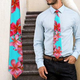 Aqua en roze Hawaïaanse Plumeria print Stropdas