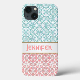 Aqua en Roze Meisjesachtig Geometrisch Persoonlijk iPhone 13 Hoesje