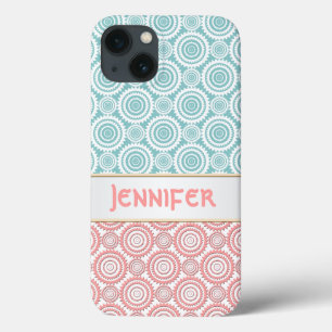 Aqua en Roze Meisjesachtig Geometrisch Persoonlijk iPhone 13 Hoesje