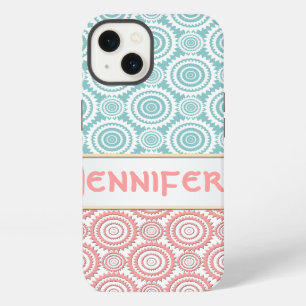 Aqua en Roze Meisjesachtig Geometrisch Persoonlijk iPhone 13 Hoesje