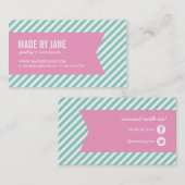 Aqua en roze moderne strepen en lint visitekaartje (Voorkant / Achterkant)