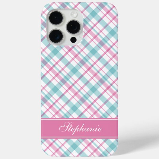 Aqua en Roze Plaid Patroon Case-Mate iPhone Case (Achterkant)