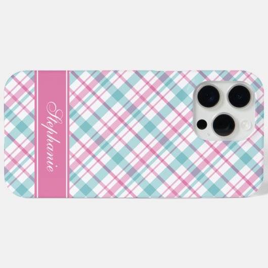 Aqua en Roze Plaid Patroon Case-Mate iPhone Case (Achterkant (horizontaal))