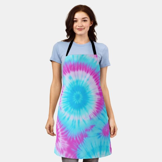 Aqua en Roze Tie Dye Schort (Gedragen)