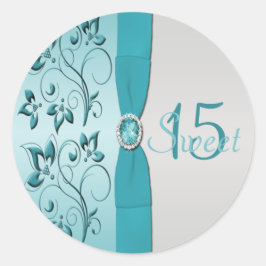 Aqua en Silver Bloemen Quinceanera Sticker