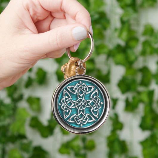 Aqua en Silver Celtic Knot Sleutelhanger (Hand)