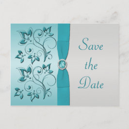 Aqua en Silver Quinceanera Save the Date Kaart