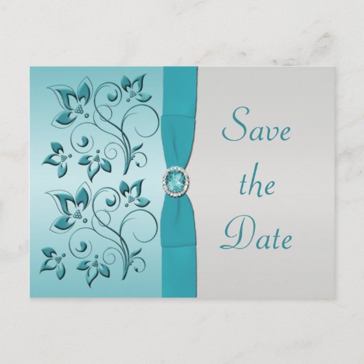 Aqua en Silver Quinceanera Save the Date Kaart (Voorkant)