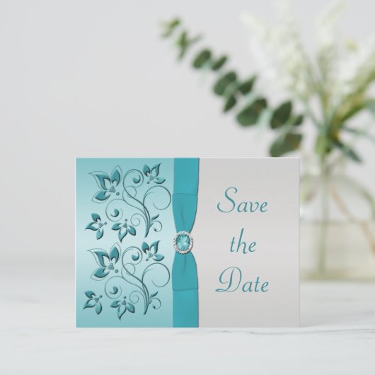 Aqua en Silver Quinceanera Save the Date Kaart (Staand voorkant)