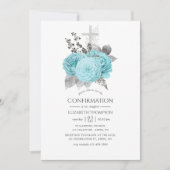 Aqua en Silver Shabby Rozen Bevestiging Kaart (Voorkant)