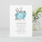 Aqua en Silver Shabby Rozen Bevestiging Kaart (Staand voorkant)
