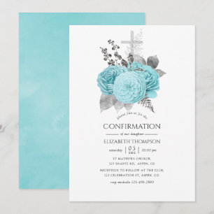 Aqua en Silver  Shabby Rozen Bevestiging Kaart