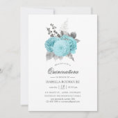 Aqua en Silver  Shabby Rozen Quinceañera Kaart (Voorkant)