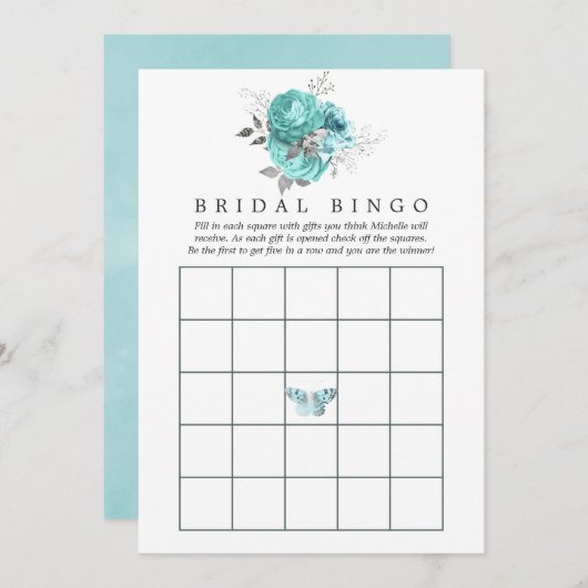 Aqua en Silver  Shabby Rozen Vrijgezellenfeest Kaart (Voorkant / Achterkant)