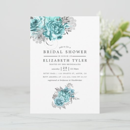 Aqua en Silver  Shabby Rozen Vrijgezellenfeest Kaart (Staand voorkant)