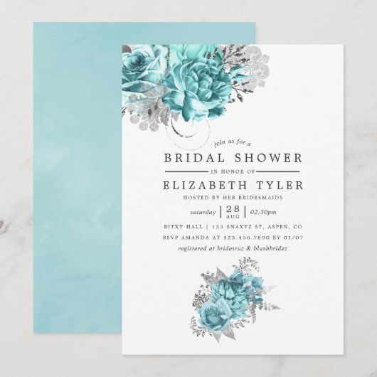 Aqua en Silver  Shabby Rozen Vrijgezellenfeest Kaart (Voorkant / Achterkant)