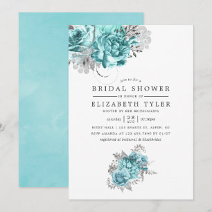 Aqua en Silver  Shabby Rozen Vrijgezellenfeest Kaart