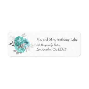 Aqua en Silver  Shabby Rozen Wedding Etiket