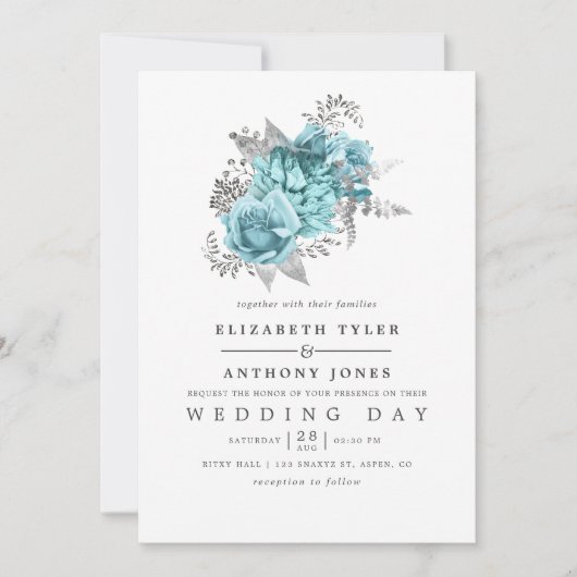 Aqua en Silver  Shabby Rozen Wedding Kaart (Voorkant)