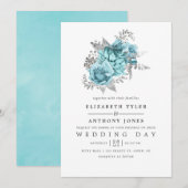 Aqua en Silver  Shabby Rozen Wedding Kaart (Voorkant / Achterkant)
