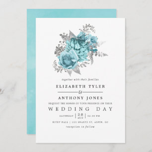 Aqua en Silver  Shabby Rozen Wedding Kaart