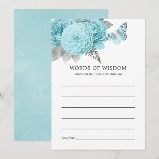 Aqua en Silver  Shabby Rozen Wedding Kaart (Voorkant / Achterkant)