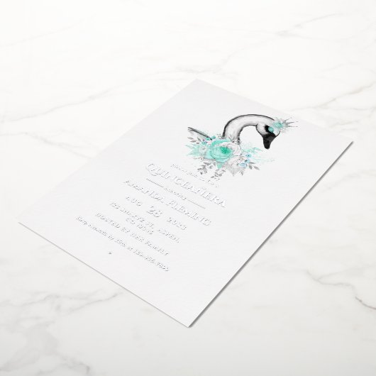 Aqua en Silver Swan Quinceañera Folie Folie Uitnodiging (Gedraaid)