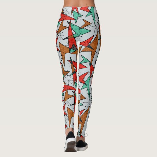 Aqua en Sinaasappel, atoompijlen, Starburst-Leggin Leggings (Achterkant)