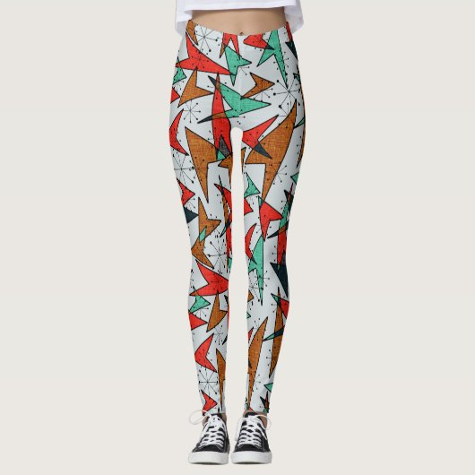 Aqua en Sinaasappel, atoompijlen, Starburst-Leggin Leggings (Voorkant)