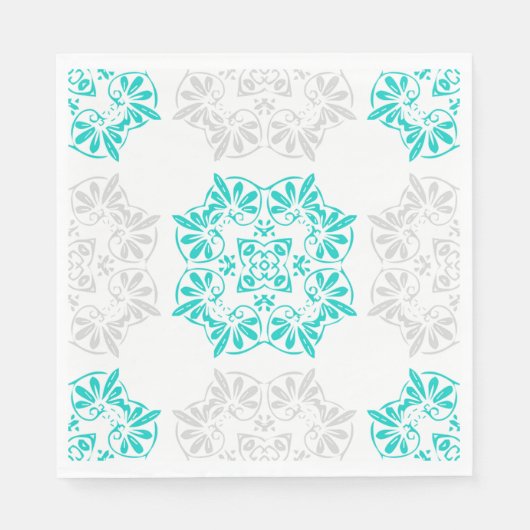 Aqua en Soft Grey Fancy Patroon Papier servetten (Voorkant)