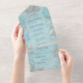 Aqua en Tan Zeeschelpen & Zeesterren All In One Uitnodiging (Afscheurbaar)