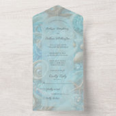 Aqua en Tan Zeeschelpen & Zeesterren All In One Uitnodiging (Binnen)