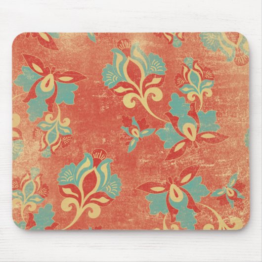 Aqua en Tangerine Floral Mousepad Muismat (Voorkant)