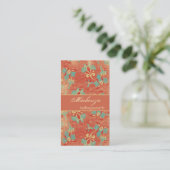  Aqua en Tangerine Floral Visitekaartje (Staand voorkant)