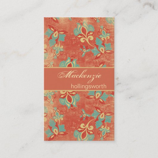  Aqua en Tangerine Floral Visitekaartje (Voorkant)