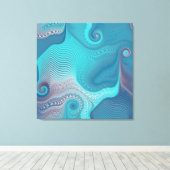 Aqua en Taupe Oceanic Swirls Abstract Canvas Afdruk (Insitu (Houten vloer))