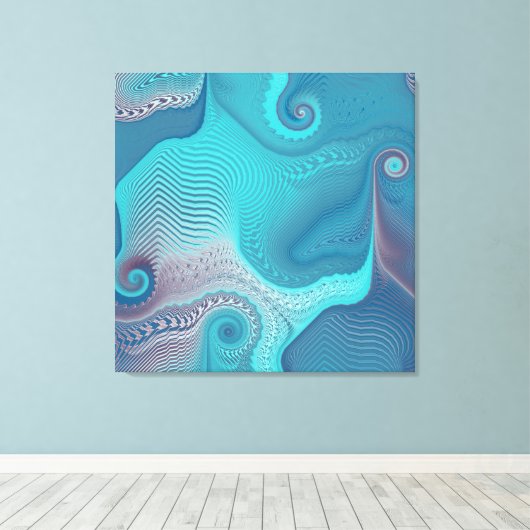 Aqua en Taupe Oceanic Swirls Abstract Canvas Afdruk (Insitu (Houten vloer))