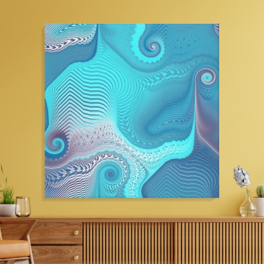 Aqua en Taupe Oceanic Swirls Abstract Canvas Afdruk (Insitu (Woonkamer))