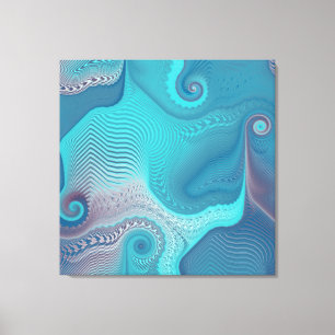 Aqua en Taupe Oceanic Swirls Abstract Canvas Afdruk