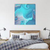 Aqua en Taupe Oceanic Swirls Abstract Canvas Afdruk (Insitu (Slaapkamer))
