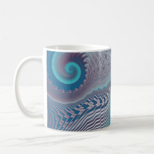 Aqua en Taupe Oceanic Swirls Abstract Koffiemok (Links)