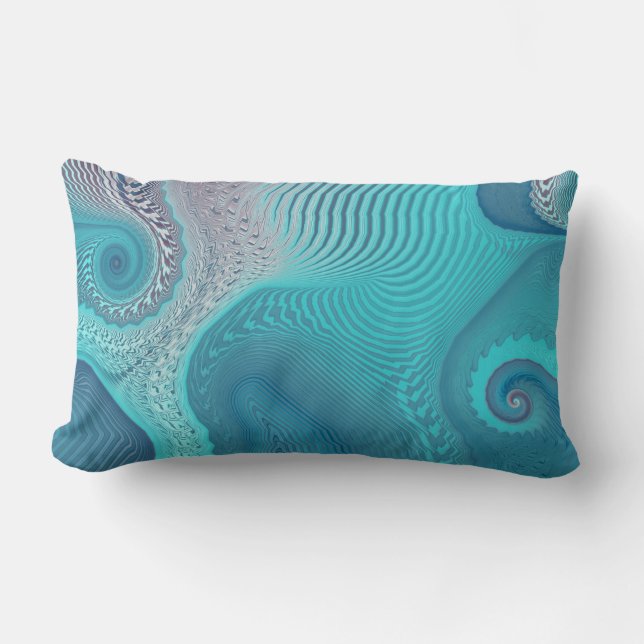 Aqua en Taupe Oceanic Swirls Abstract Kussen (Voorkant)