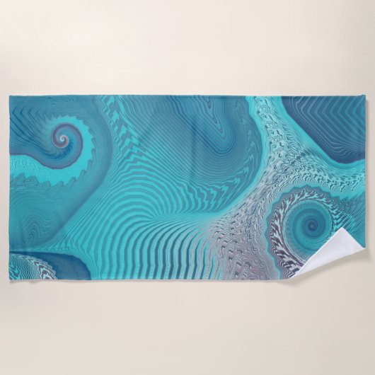 Aqua en Taupe Oceanic Swirls Abstract Strandlaken (Voorkant)