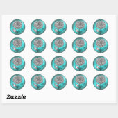 Aqua en Teal Bloem Ronde Sticker (Vel)