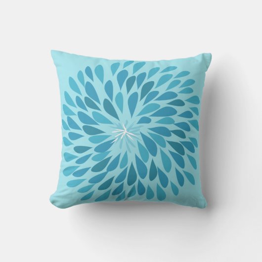 Aqua en Teal Starburst Moderne Bloemenkussen Kussen (Voorkant)