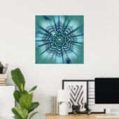 Aqua en Turquoise Lotus Mandala Poster Print (Thuiskantoor)