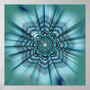 Aqua en Turquoise Lotus Mandala Poster Print