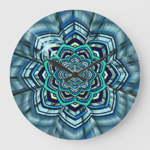 Aqua en Turquoise Lotus Mandala Wall Clock Grote Klok