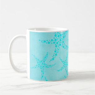 Aqua en Turquoise Starfish Design. Koffiemok