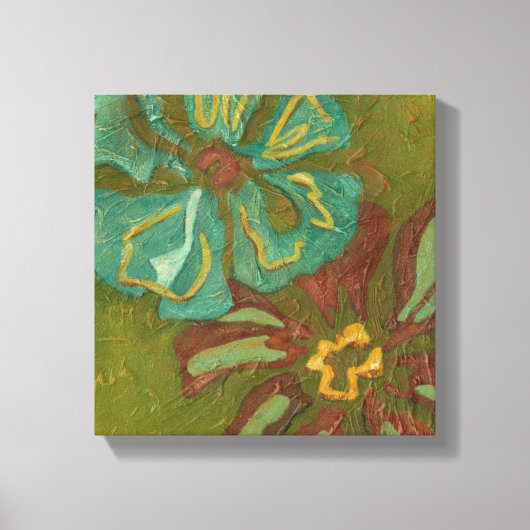 Aqua en verbrand Oranje bloemen op groene achtergr Canvas Afdruk (Voorkant)